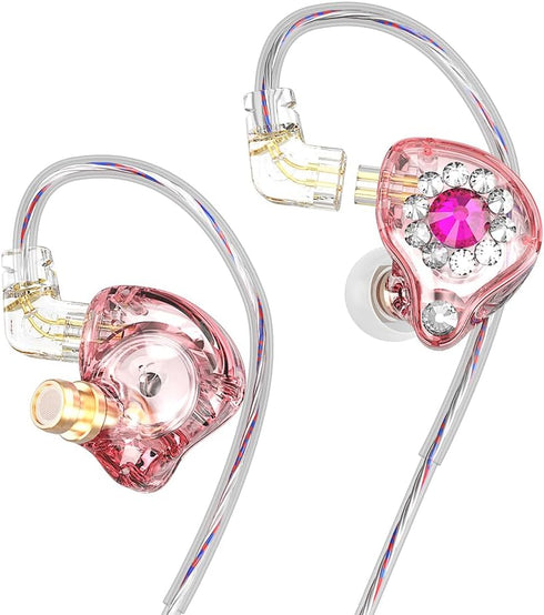 QKZ AK6 Spark HiFi Headphone, 11mm PET Composite Diaphragm Dynamic Earphone, 3.5mm in Ear Gift Earbuds, DJ Music Headset with Microphone (Pink wit...