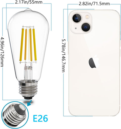 E ENERGETIC LIGHTING ST58/ST18, LED Filament Light Bulbs, 3CCT, 2700K/4000K/5000K,High Brightness, 7W, 60 W Equivalent,Classic Clear Glass, E26, 4...