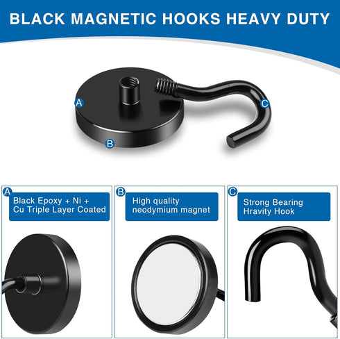 LOVIMAG Cruise Essentials Must Haves, 40lbs Magnetic Hooks for Cruise Cabins with Epoxy Coating, Black Neodymium Magnets with Hooks for Hanging, R...