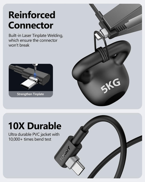 SUNGUY USB C Cable Right Angle 3FT, 2-Pack 90 Degree 3A USB 2.0 Fast Charging & Data Sync Cable Compatible with Samsung Galaxy S21 S20 S10 Plus, N...