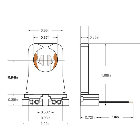 JACKYLED Non-Shunted Turn-Type T8 Lamp Holder UL Socket Tombstone with 10 inches Wires Attached for LED Fluorescent Tube Replacements 18-Pack...