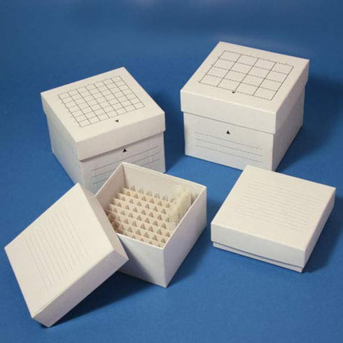 Globe Scientific 3094Y-1 Freezing Box, Cardboard, 64-Place (8 x 8 Format), Fits 3.0 mL, 4.0 mL and 5.0 mL CryoClear Vials, 3" Size, 2.5 mm Height,...