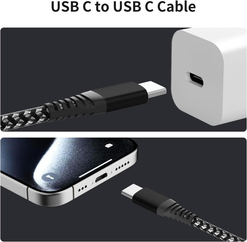 IDISON Corlorful USB C to USB C Cable 60W(3A), Nylon Braided USB C Charger Cable Fast Charging for iPhone 15 Pro Max Plus/Samsung S23, Switch, Pad...