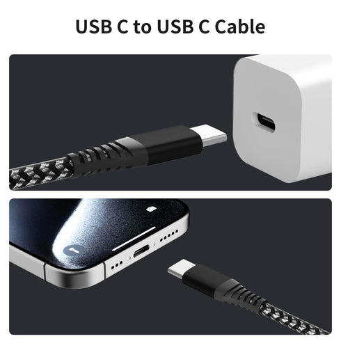 3Pack 60W USB C to USB C Charger Cable, Nylon Braided Type C to Type C Fast Charging Cable for TypeC Phones (3FT)......