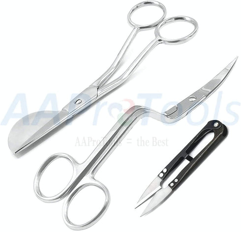 Set Of 2 6" Double Bent Curved Machine Embroidery And Applique Duckbill Scissors With Thread Cutter Nipper Black...
