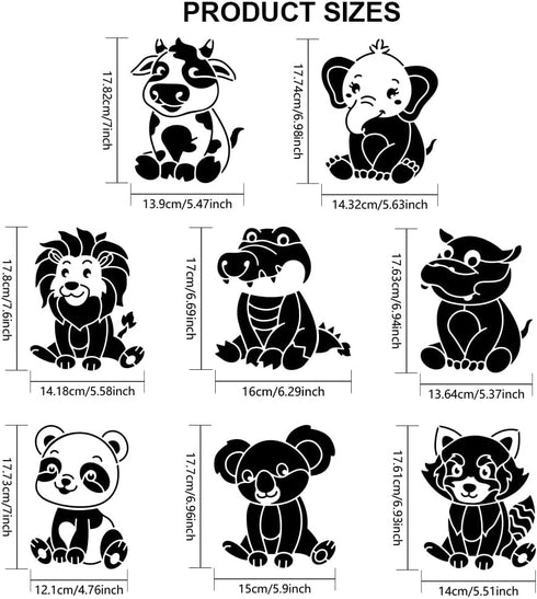 8pcs Small Animal Stencils 8×8inch Reusable Wild Animal Painting Stencils with Paint Brush Small Panda Lion Koala Cow Elephant Template for Wood R...
