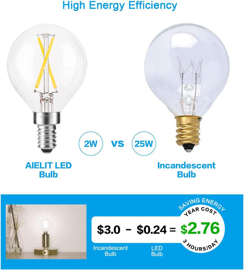 E12 LED Globe Bulb Dimmable, 2W(25-Watt Equivalent), Natural White 4000K, Daylight G15/G50 LED Light Bulbs for Hanging Lamp Pendant Chandelier Lig...