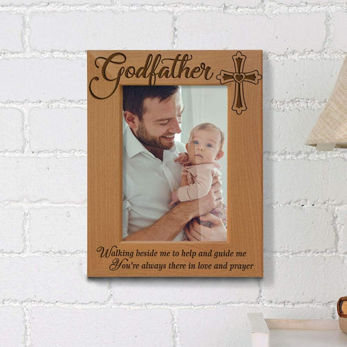 KATE POSH Godfather Engraved Natural Wood Picture Frame, Cross Decor, Baptism Gifts, Religious Catholic Gifts (5" x 7" Vertical)...