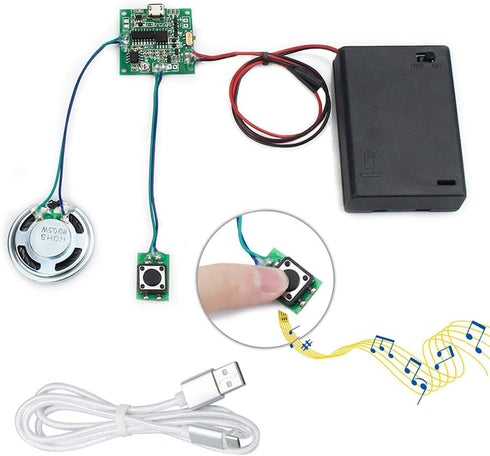 Sound Module Button Control Music Voice Player Programmable Talk Chip Musical 8MB MP3 WAV USB Downloadable with AA Battery Box + USB Cable for DIY...