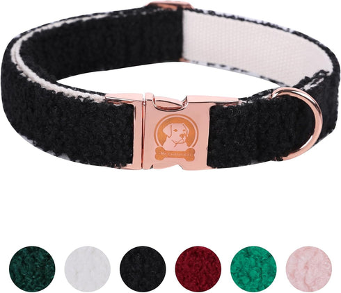 MR. CHUBBYFACE Winter Dog Collar Adjustable Christmas Pet Collar Black Fleece Dog Collar for Small Medium Large Dogs...