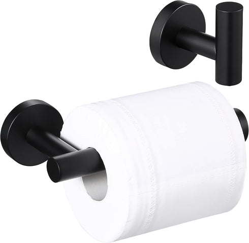 KES Bathroom Accessories Hardware Set Toilet Paper Holder and Robe Towel Hook SUS304 Stainless Steel Round Wall Mounted Matte Black, LA20BKDG-21...