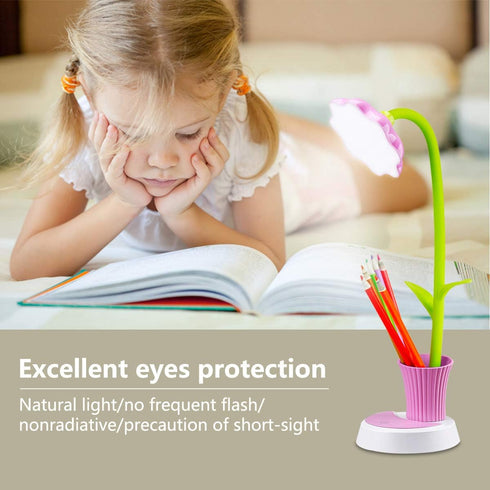 Desk Lamp for Kids Sunflower LED Charging Table Lamp Support Eye Protection Small Desk Folding for Reading,Study and Office, Adjustable Brightness...