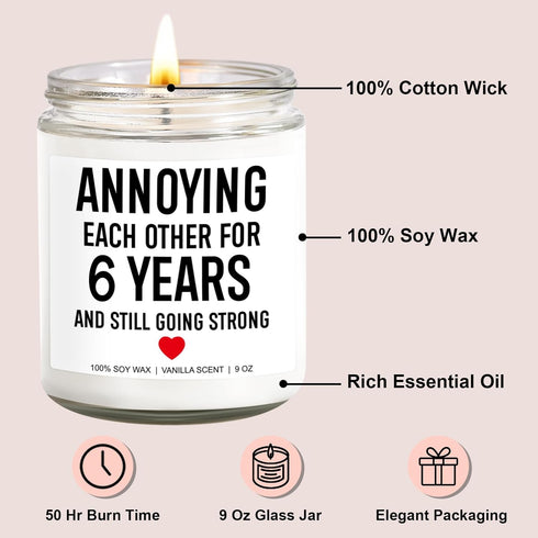 6 Years Candle, Iron Anniversary, Gifts for Him, Her, 6 Year Anniversary, Gifts for Men, Wife, Husband, Women, 6th Wedding Anniversary, Gifts for ...