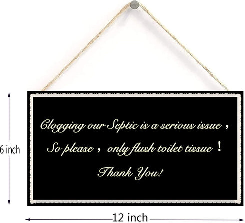 Only Flush Tissue Hanging Bathroom Plaque Septic Tank Toilet Wall Door Decor Thank You Sign 12 inch by 6 inch...