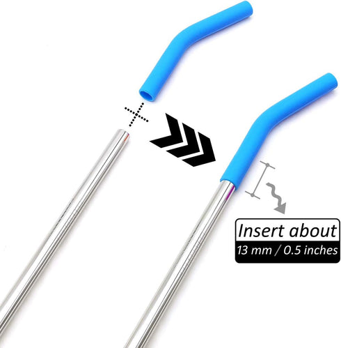 Big Drinking Straws Reusable 12" Extra Long 8mm Extra Wide Food-Grade 18/8 Stainless Steel Silicone Elbows Tips for Smoothie Milkshake Cocktail Ju...
