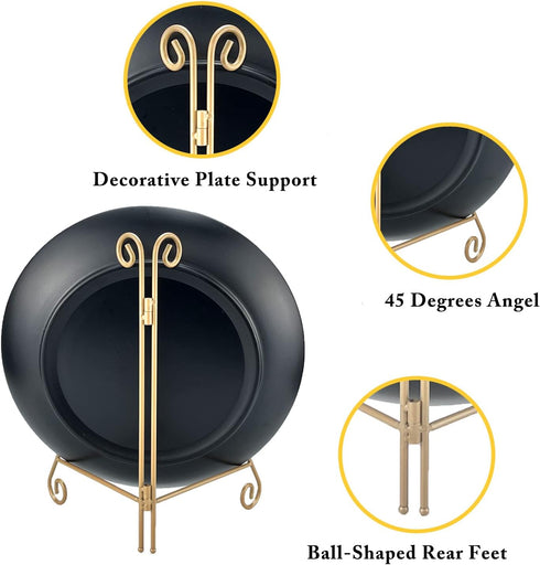 Gold Plate Stand, 12 Inch Decorative Plate Holder for Displaying Platters, Heavy-Duty Metal Easel Stand for Picture, Photo Frame, Plates, Books an...