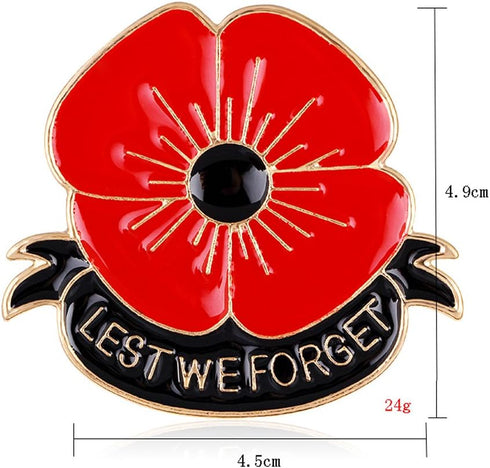 Lest We Forget Poppy Brooch Pin Flower Broach Memorial Day Remembrance Day...
