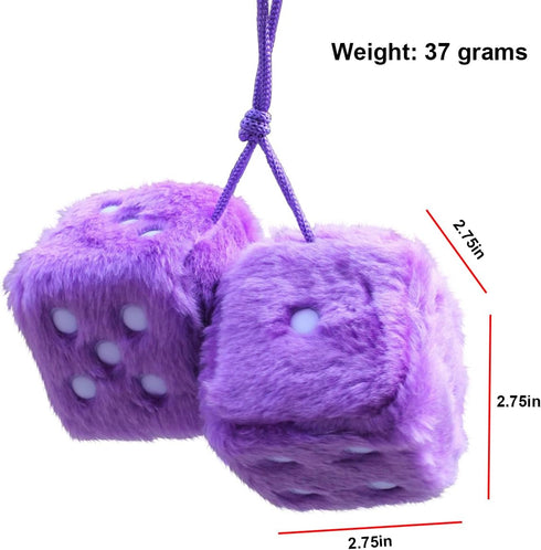 Pair of Retro Square, 3 inch Fuzzy Plush Dice with Dots, Car Mirror Hanging Decoration, Auto Rearview Mirror Ornament, Car Interior Accessories (P...