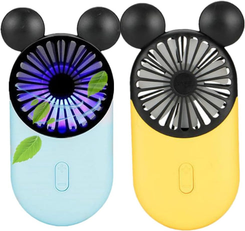 Cute Mouse Personal Mini Fan, Handheld USB Rechargeable Fan with Pretty LED Light, 3 Adjustable Speeds with Portable Holder, for Indoor Or Outdoor...