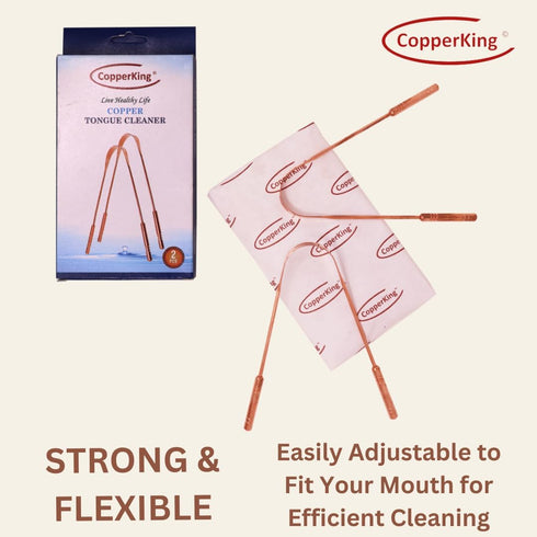 Pure Copper Metal Tongue Cleaner Set of 2 Pack for Adults Tongue Scraper Easy to Use, Ayurvedic Tongue Cleaners for Better Oral Care & Hygiene wit...