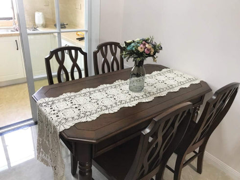 Damanni Rectangular Cotton Handmade Crochet Lace Table Runner Doilies Table Dresser Scarf Décor,16 Inch by 47 Inch?Beige...