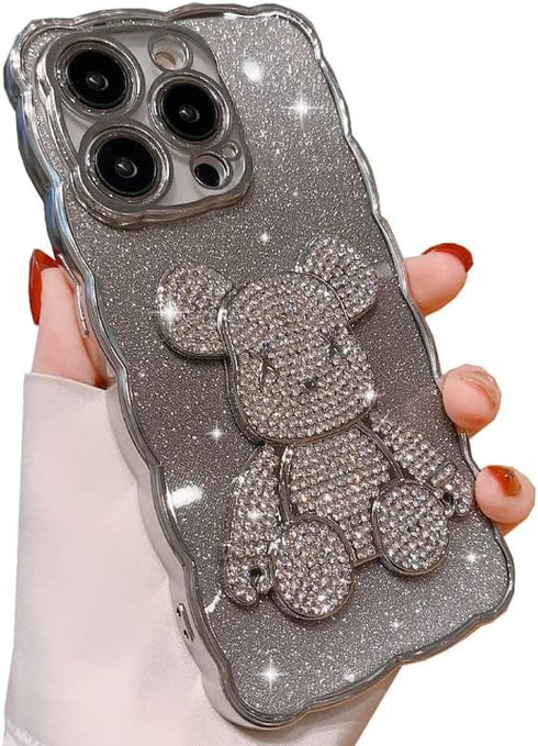 Compatible with iPhone 15 Pro Max Cute Case, Sparkle Diamond Rhinestone Design Bear with Separated Glitter Paper, Luxury Shiny Bling Soft Shockpro...