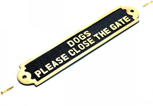 Renovators Supply Manufacturing Beware of Dog Sign 10.9 in. X 2.1 in. Keep Gate Closed Sign Cast Brass Please Close Gate Sign...