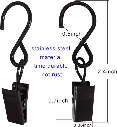 Stainless Steel S Hooks Curtain Clips, 50 Pack Hanging Party Lights Clips Hangers Gutter Photo, Art Craft Display, 2.4 Inch Long, Black...