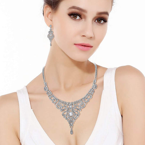 EVER FAITH Women's Austrian Crystal Art Deco Bridal Vase Flower Necklace Earrings Set...
