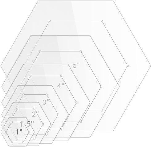 Weewooday 6 Pieces Hexagon Quilting Templates 1 Inch, 1.5 Inch, 2 Inch, 3 Inch, 4 Inch, 5 Inch with 1/4 Inch Seam Allowance, Acrylic Quilting Temp...