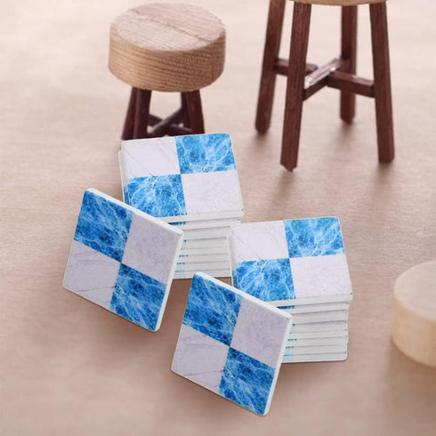 Doll House Furniture 27pcs Miniature Mosaic Floor Tile Sheet Miniature Flooring Simulation Mini Doll House Accessories for - Blue and White Tile F...