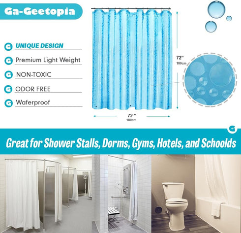 Ga-Geetopia EVA Blue Thin Shower Curtain Liner, Pebble Pattern 72x72 Inch Lightweight Plastic Bathroom Shower Showroom Inner Curtain with Rustproo...