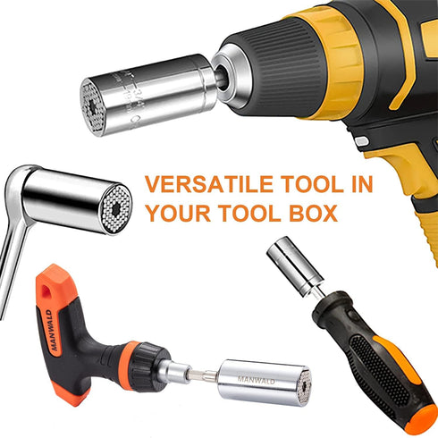 Universal Socket Tools, Christmas Gifts for Men, Self-Adjusting Socket Fits Standard 1/4'' - 3/4'' Metric 7mm-19mm with Power Drill Adapter 2Pc Se...