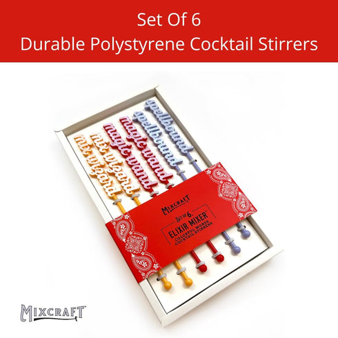 MixCraft Elixir Mixer Cocktail Stirrers, Stainless Steel Drink Stirring Swizzle Sticks, Colorful Words,Set of 6...