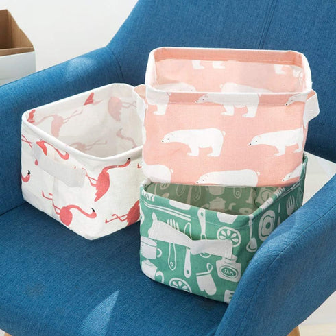 Foldable Storage Basket - Set of 6 Small Collapsible Canvas Containers Organizers with Handle for Home Decor or Storing Toys, Keys, Sundries, Litt...