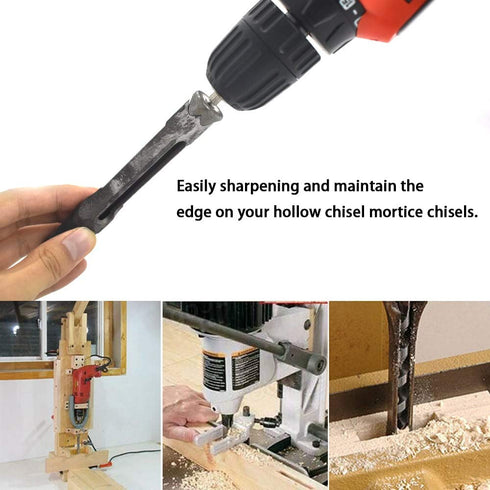 Woodworking Square Hole Drill Bit Sharpener Mortise Chisel Bit Sharpening Tool Up to 1/2" Bit Grit #220/600-2Pack...
