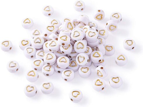 Cheriswelry 200pcs 7mm White Gold Acrylic Heart Beads Flat Round Disc Coin Heart Pony Beads for DIY Bracelet Necklace Jewelry Making Supplies...