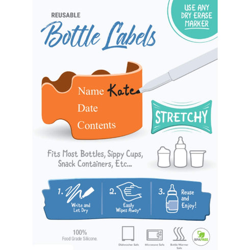 The Original Write and Reuse Baby Bottle Labels for Daycare...
