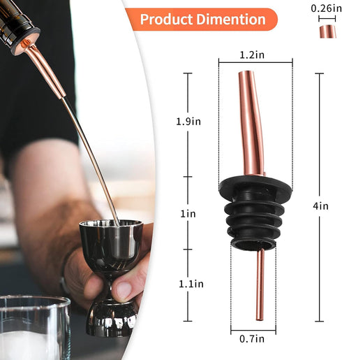 Liquor Bottle Pourers - 8 Pack Stainless Steel Classic Bottle Pourers with Clean Brush, Rustproof Metal Alcohol Pouring Tubes For Bars, Clubs, Res...