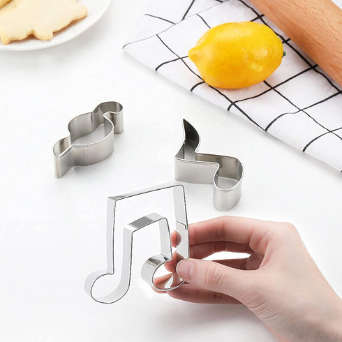 Music Note Cookie Cutter Shapes Set - 8 Pieces Stainless Steel Metal G Clef, Eighth Note, a Quarter Note, Piano, Violin, Guitar, Piano Keyboard Mu...