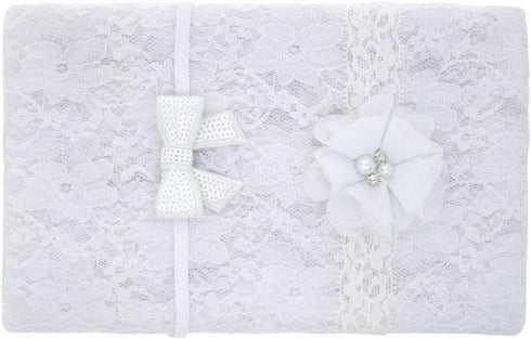 Newborn Baby Lace Wrap Blanket and 2 pcs Beads Headband.Baby Photography Props (T1) (White)...