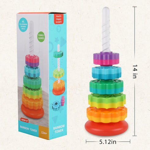 Baby Spinning Stacking Toys for Toddlers 1-3, Rainbow Ring Stacker Montessori Toys for Babies 6-12 Months, 1 2 3 One Year Old Girl Boy Christmas B...