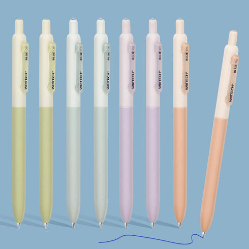 WRITECH Gel Pens Fine Point: Retractable 0.5mm Blue Ink Silent Click Extra Fine No Smear Smudge Smooth Writing Pen 8ct Bullet Tip Non Bleed for Jo...