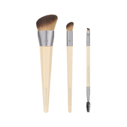 EcoTools New Natural Conceal, Enhance, & Sculpt Trio, Makeup Brushes For Foundation, Concealer, & Brows, Dense, Synthetic Bristles For Sculpting F...