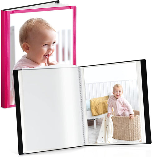 CRANBURY Small Photo Album 5x7 (Pink), 2-Pack Plastic Photo Book, 24 Pockets Show 48 Pictures, Mini Picture Binder with Customizable Album Cover, ...
