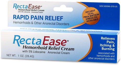 Globe (3 Pack) RectaEase 5% Lidocaine Hemorrhoid Relief Cream 1 oz Tube, Anorectal Cream, Rapid Numbing Relief, Hemorrhoid Treatment from Itch and...