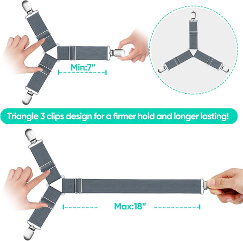 Bed Sheet Straps, Easy to Install Sheet Straps, Fitted Sheet Clips, Adjustable Sheet Fasteners, Say Goodbye to The Messy Sheets (Gray-4 Pcs)...