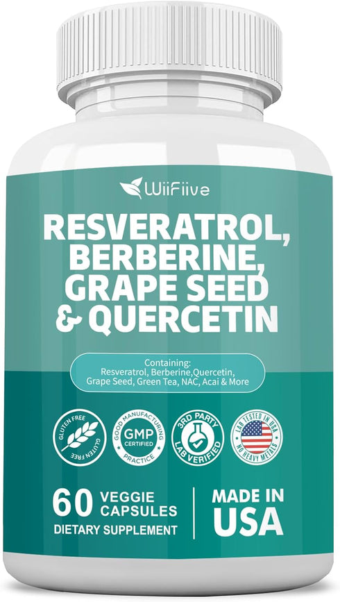 NEW Resveratrol 6000mg Berberine 3000mg Grape Seed 3000mg Quercetin 4000mg,Polyphenol Supplement for Women and Men with Red Wine Pomegranate Noni ...