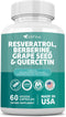 NEW Resveratrol 6000mg Berberine 3000mg Grape Seed 3000mg Quercetin 4000mg,Polyphenol Supplement for Women and Men with Red Wine Pomegranate Noni ...