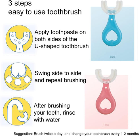 2 Pcs U-Shaped Kids Toothbrush, Premium Soft Manual Training Toothbrush for Kids 2-6 Years Old. (Pink)...